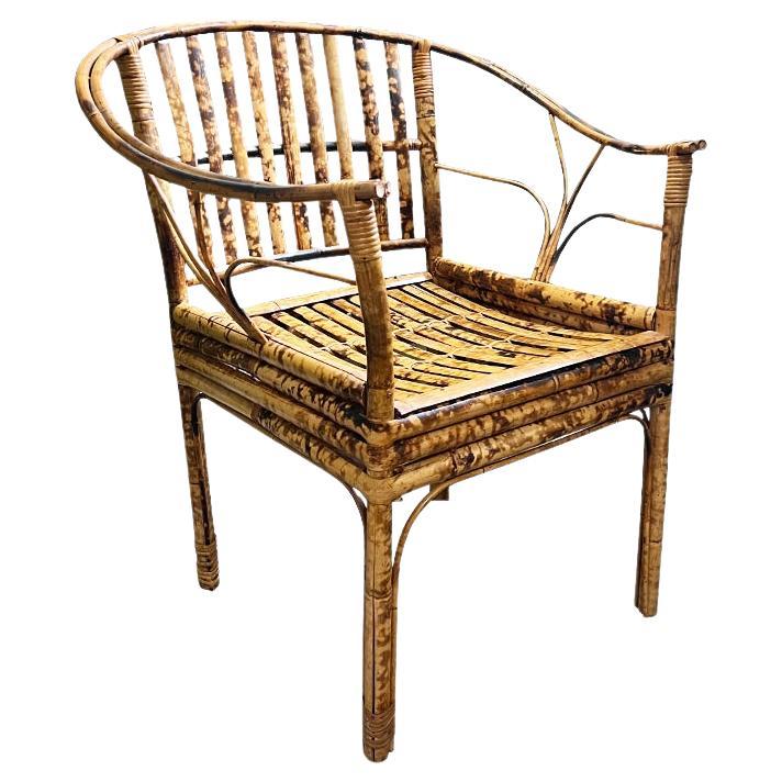Vintage Chinoiserie Tortoise Bamboo Arm Chair For Sale