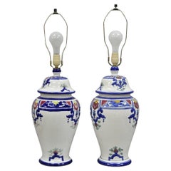 Vintage Chinoiserie Blanc Bleu Porcelaine Céramique Lampe de table Jardiniere - a Pair