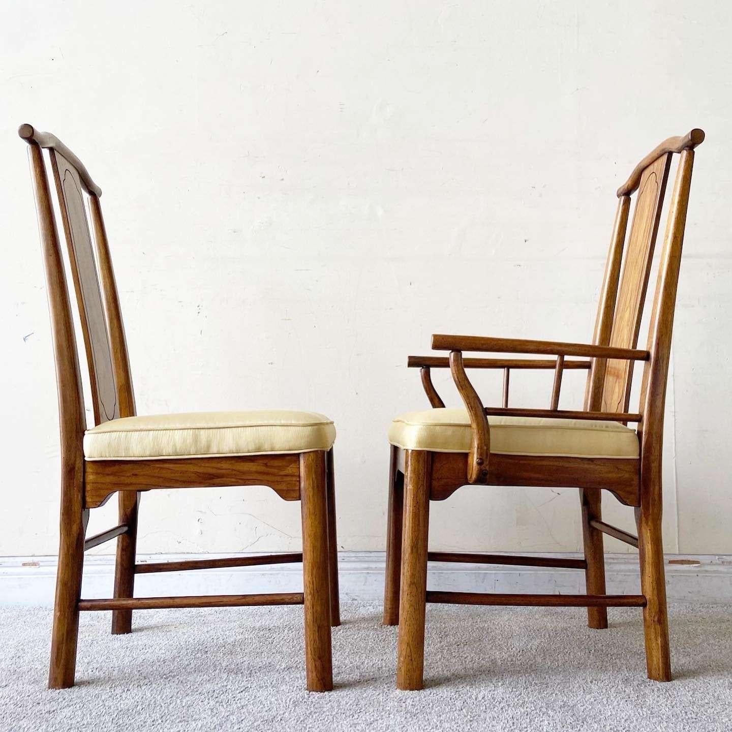 Vintage Chinoiserie Wooden Dining Chairs - Set of 6 In Good Condition For Sale In Delray Beach, FL
