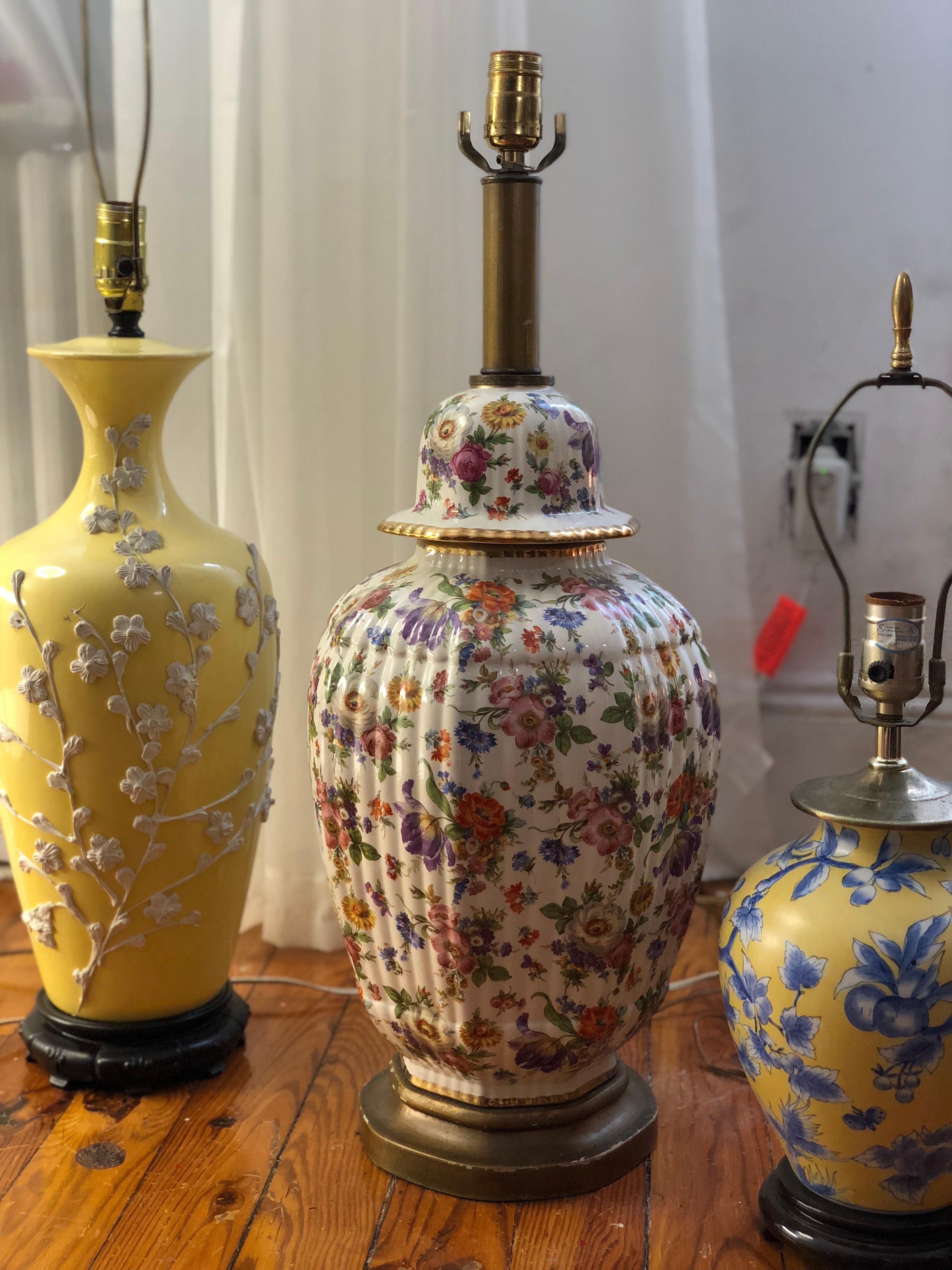 Details about   vintage Chinese porcelain vase ginger jar lamp yellow 17" 