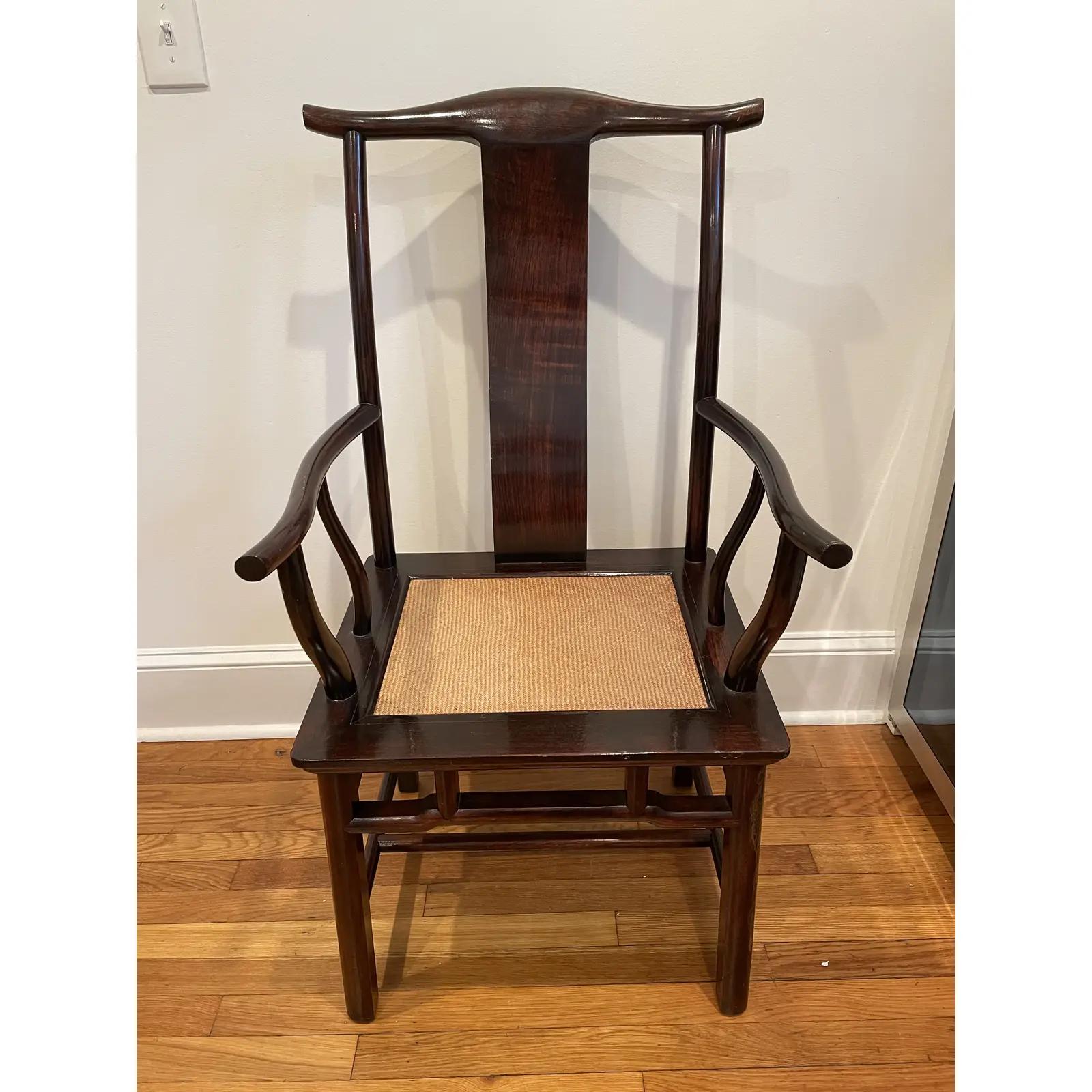 20th Century Vintage Chinoiserie Yoke Back Scholar Chair For Sale