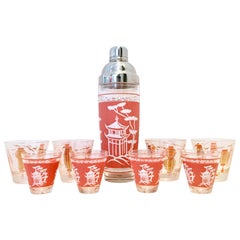 Vintage Chinoisiere Style Printed Glass Drinks S/11 Vintage Chinoisiere Style Printed Glass Drinks S/11