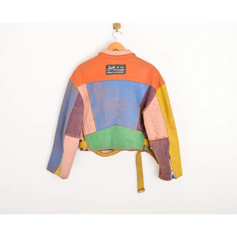 Vintage Chipie 1990's Colourful Leather Biker Jacket In Good Condition For Sale In Sheffield, GB