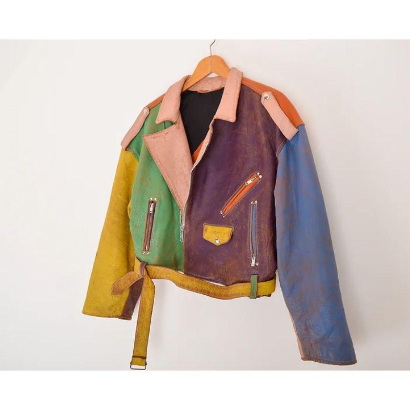 Women's or Men's Vintage Chipie 1990's Colourful Leather Biker Jacket For Sale