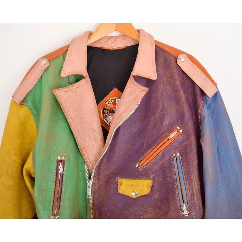 Vintage Chipie 1990's Colourful Leather Biker Jacket For Sale 2