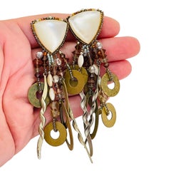 Vintage CHIPITA signed art glass dangle designer clip on earrings