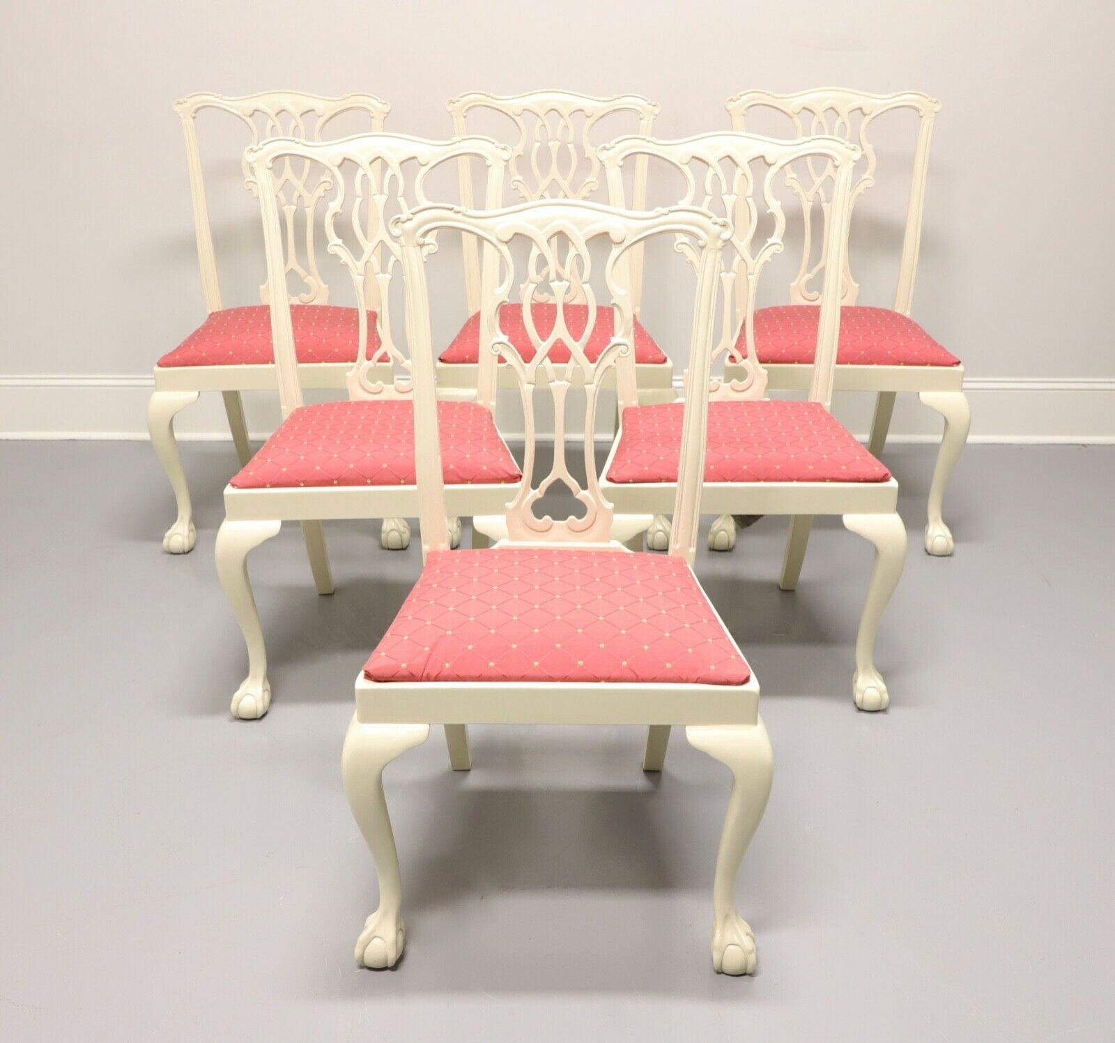 Chaises de salle à manger d'appoint vintage Chippendale Ball in Claw peintes en crème - Lot de 6 5