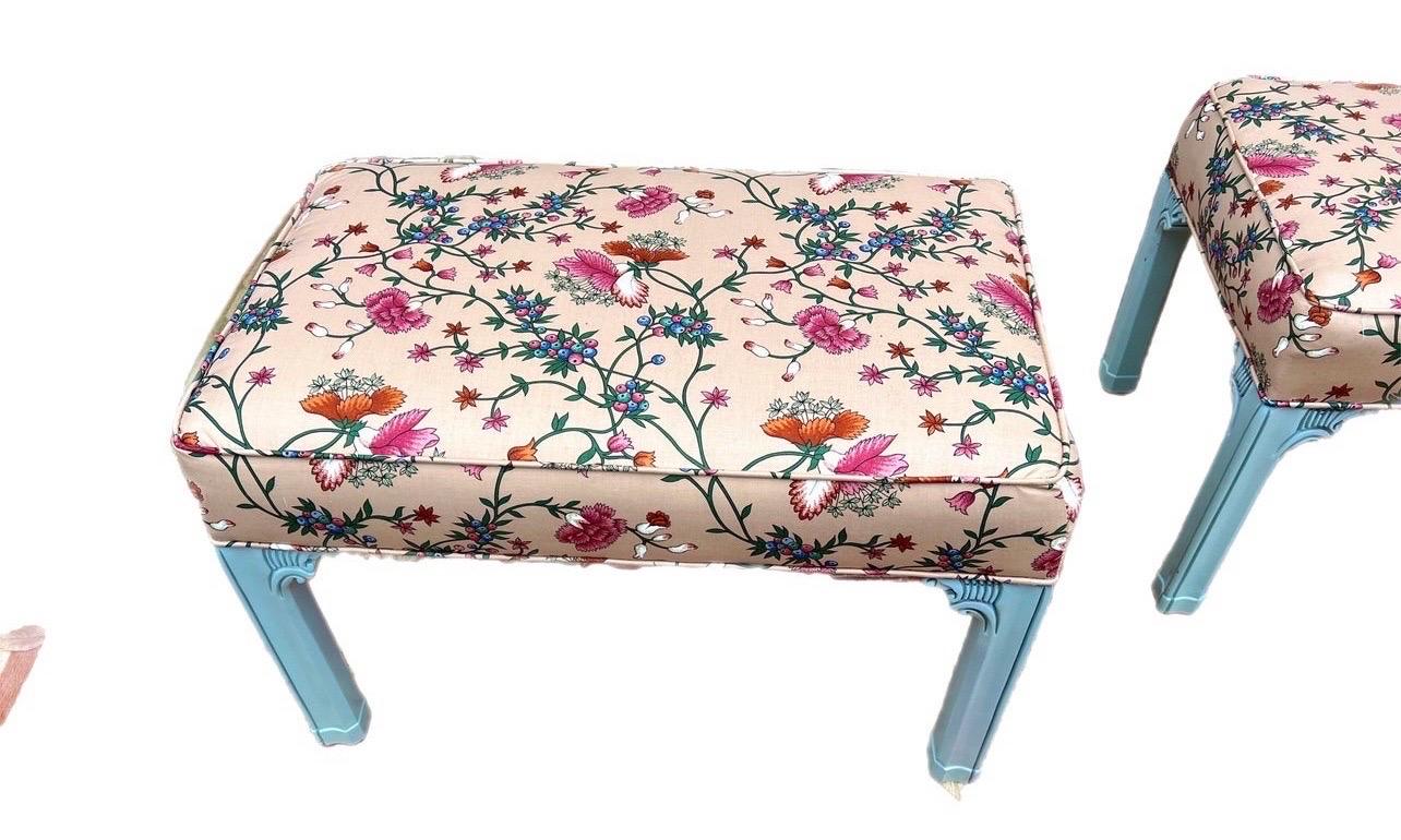 Chinese Chippendale Vintage Chippendale Benches, a Pair