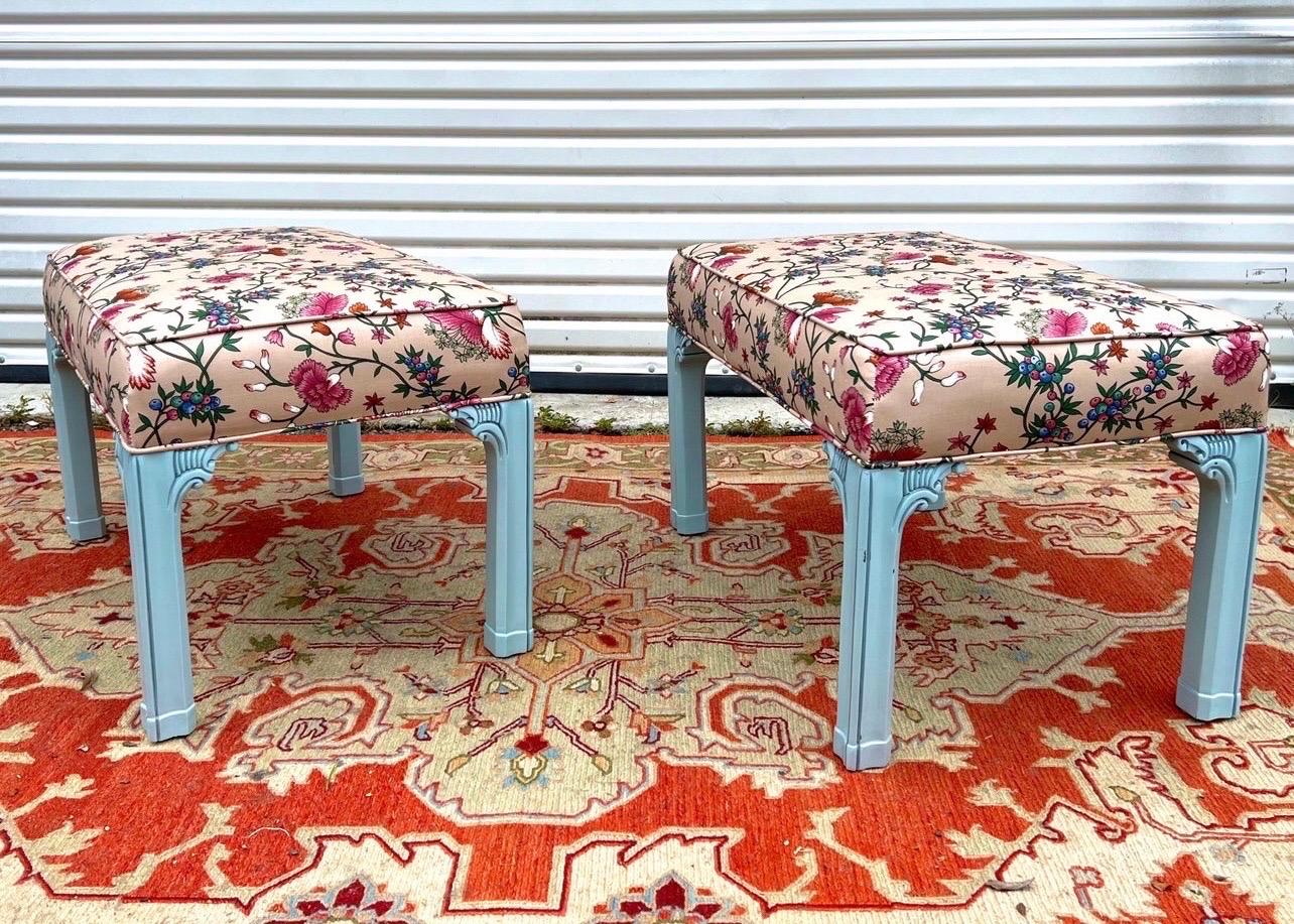 Lacquered Vintage Chippendale Benches, a Pair