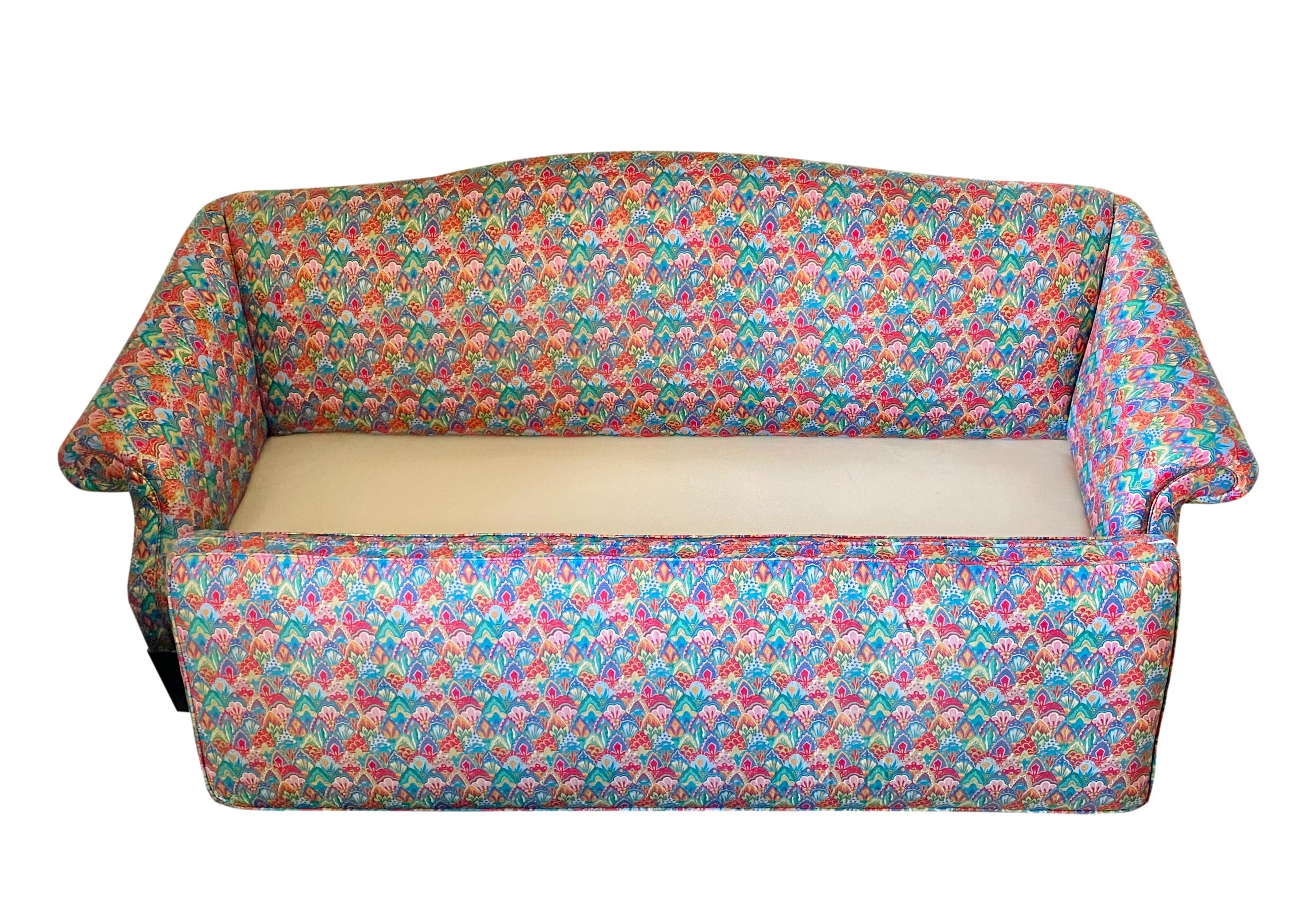 Vintage Chippendale Chintz Upholstered Camelback Sofa 2