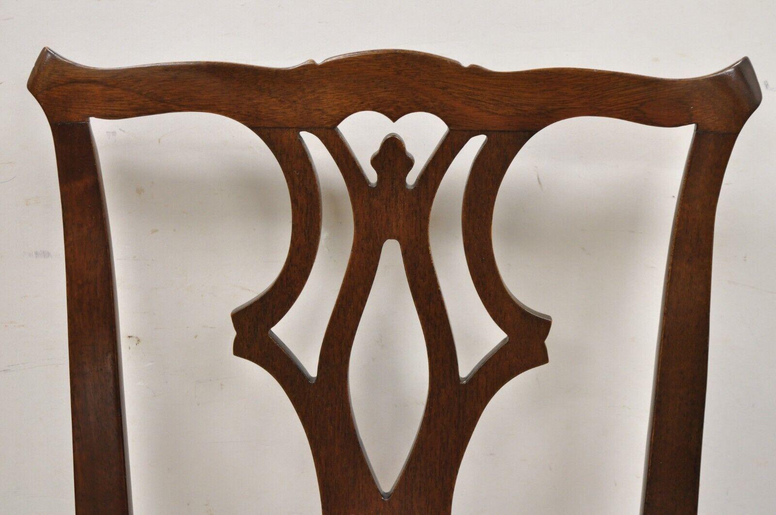 Vintage Chippendale Georgian Style Solid Mahogany Dining Side Chairs, Set of 4 For Sale 2