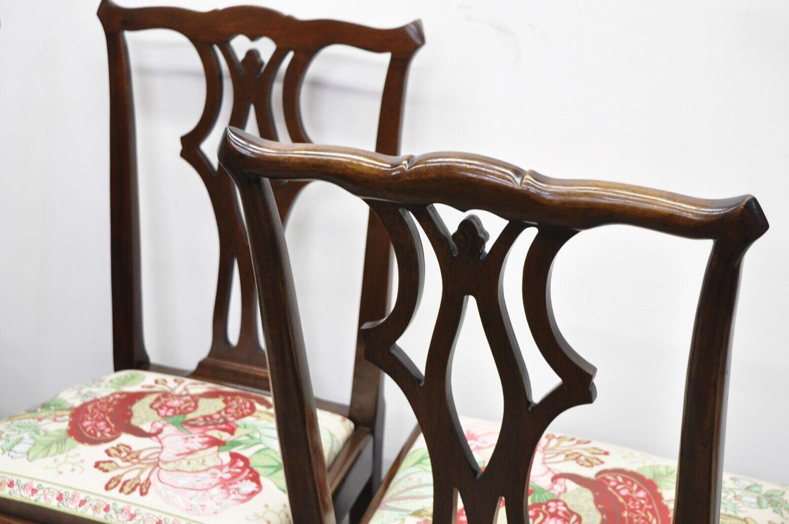 Vintage Chippendale Georgian Style Solid Mahogany Dining Side Chairs, Set of 4 For Sale 5