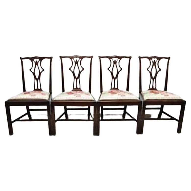 Vintage Chippendale Georgian Style Solid Mahogany Dining Side Chairs, Set of 4 For Sale