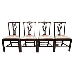 Vintage Chippendale Georgian Style Solid Mahogany Dining Side Chairs, Set of 4