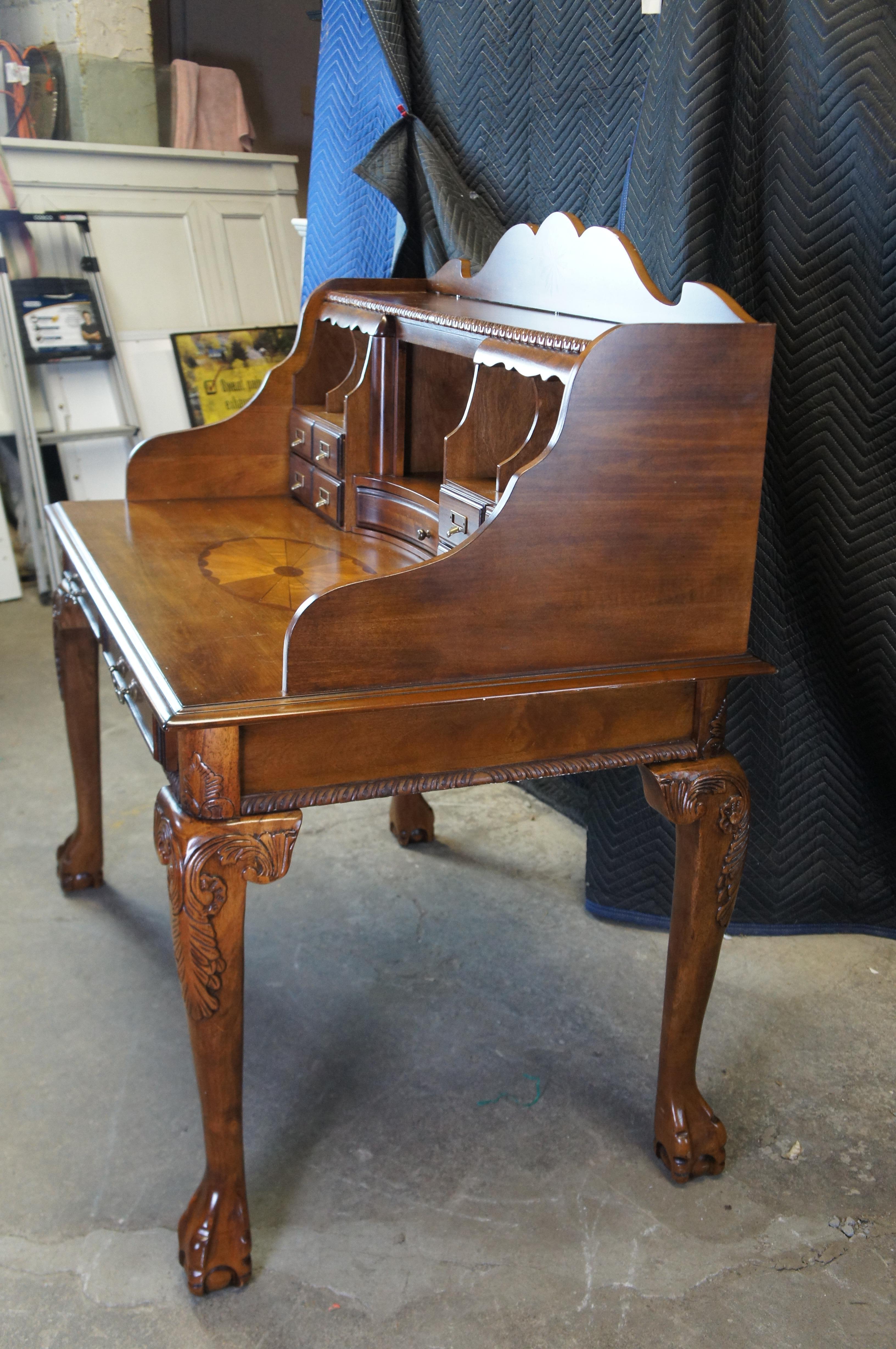 Vintage Chippendale Glen Eagle Brown Cherry Secretary Library Writing Desk 7