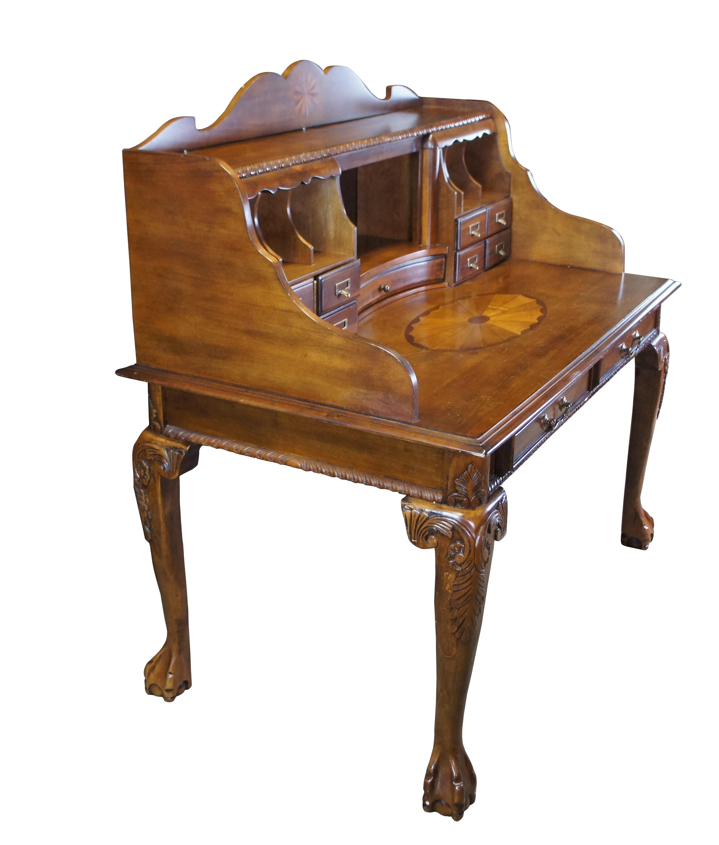Vintage Chippendale Glen Eagle Brown Cherry Secretary Library Writing Desk In Good Condition In Dayton, OH