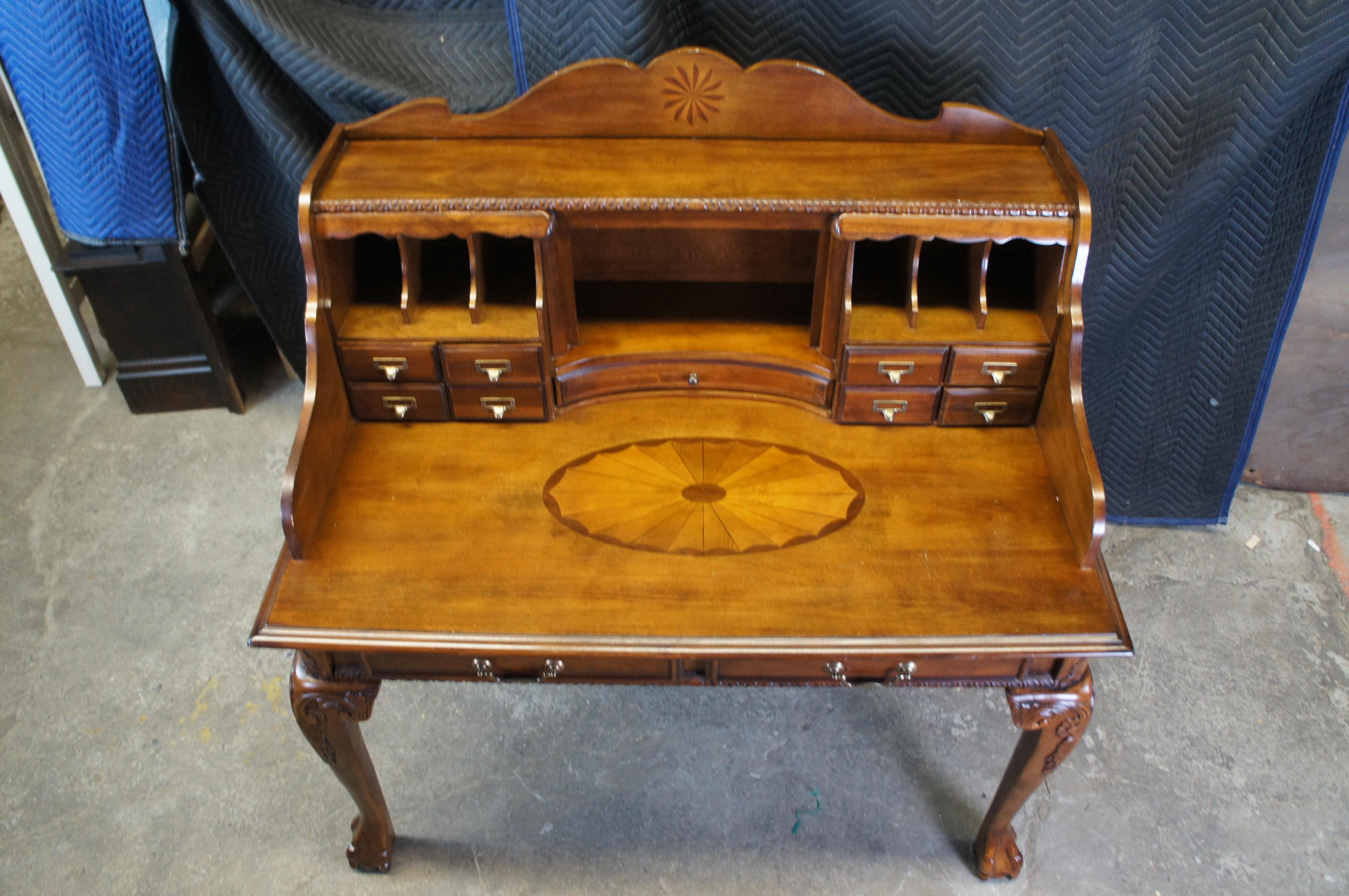 20th Century Vintage Chippendale Glen Eagle Brown Cherry Secretary Library Writing Desk