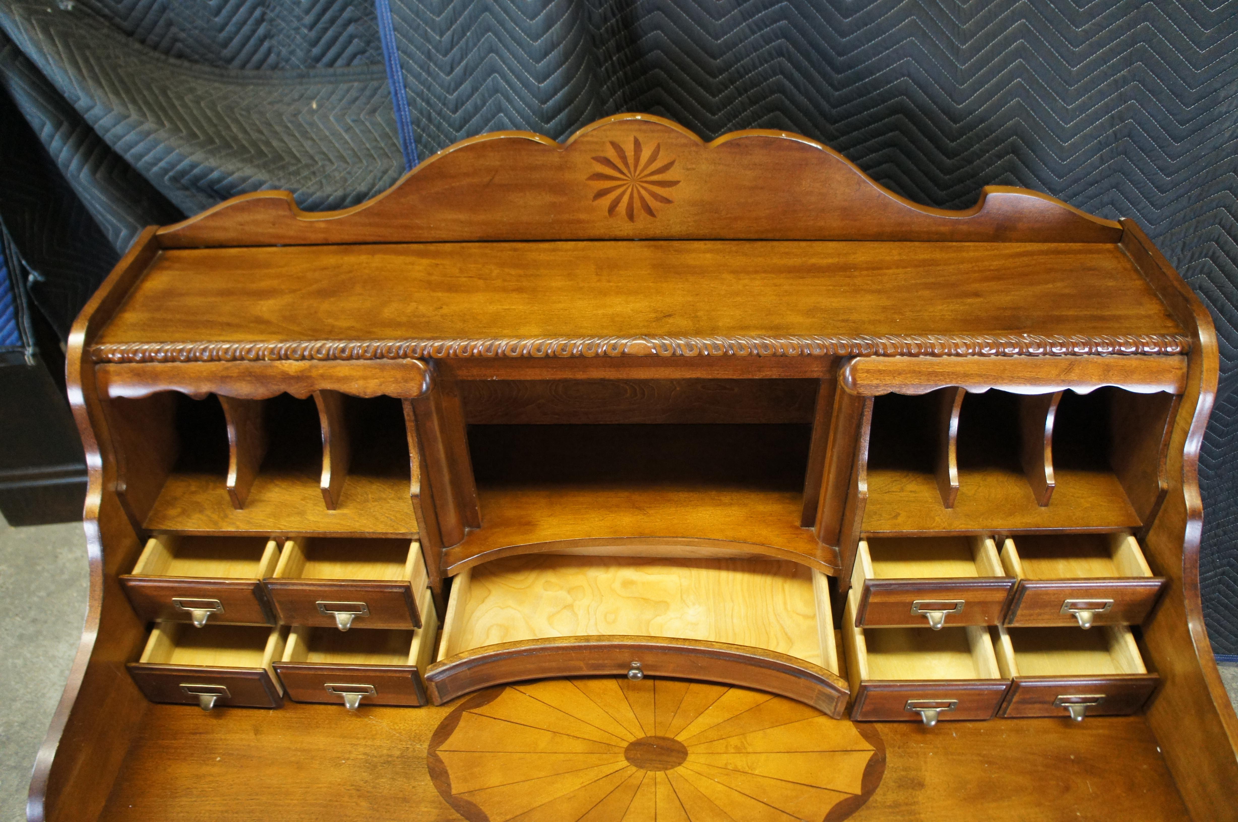 Vintage Chippendale Glen Eagle Brown Cherry Secretary Library Writing Desk 2
