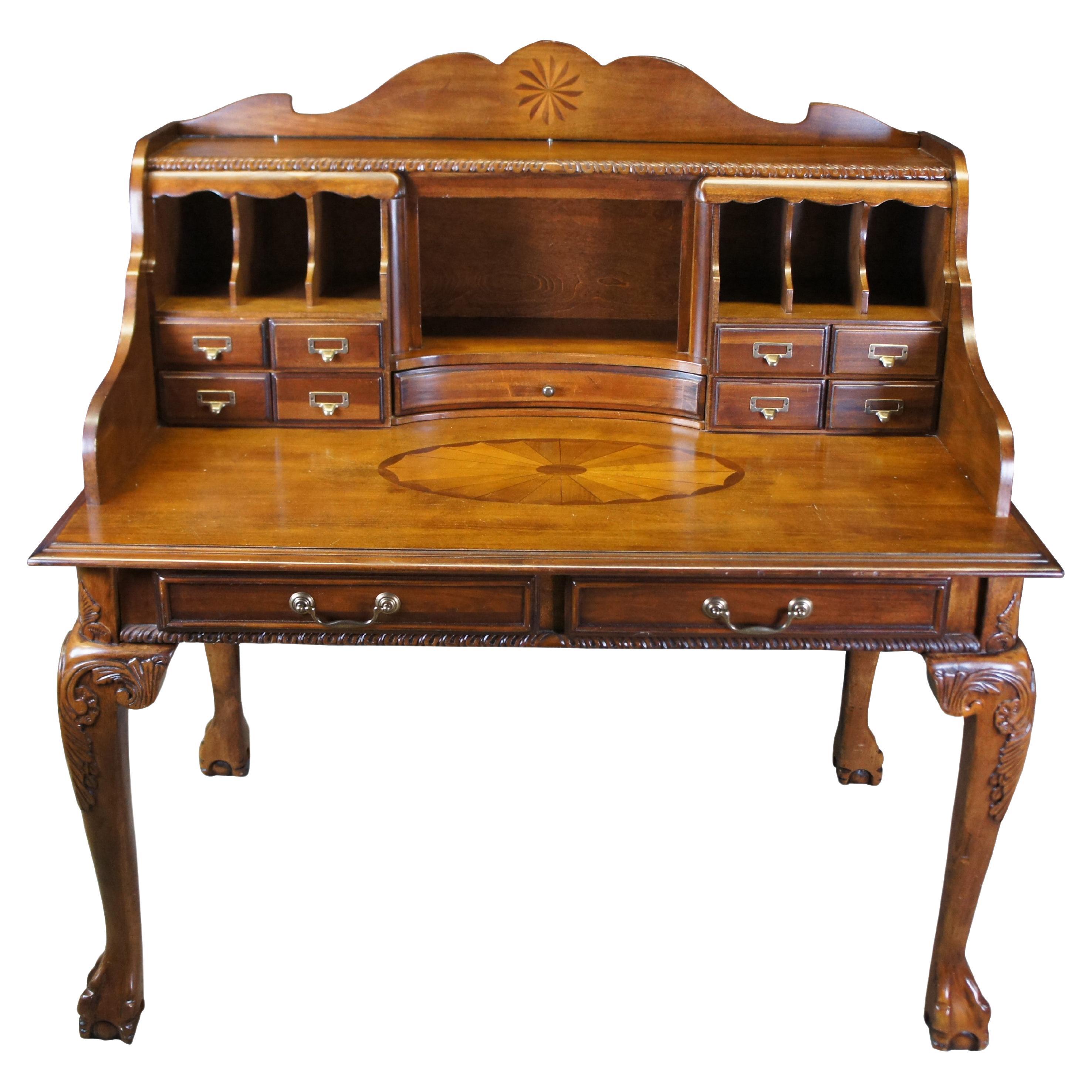 Vintage Chippendale Glen Eagle Brown Cherry Secretary Library Writing Desk