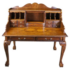 Vintage Chippendale Glen Eagle Brown Cherry Secretary Library Writing Desk