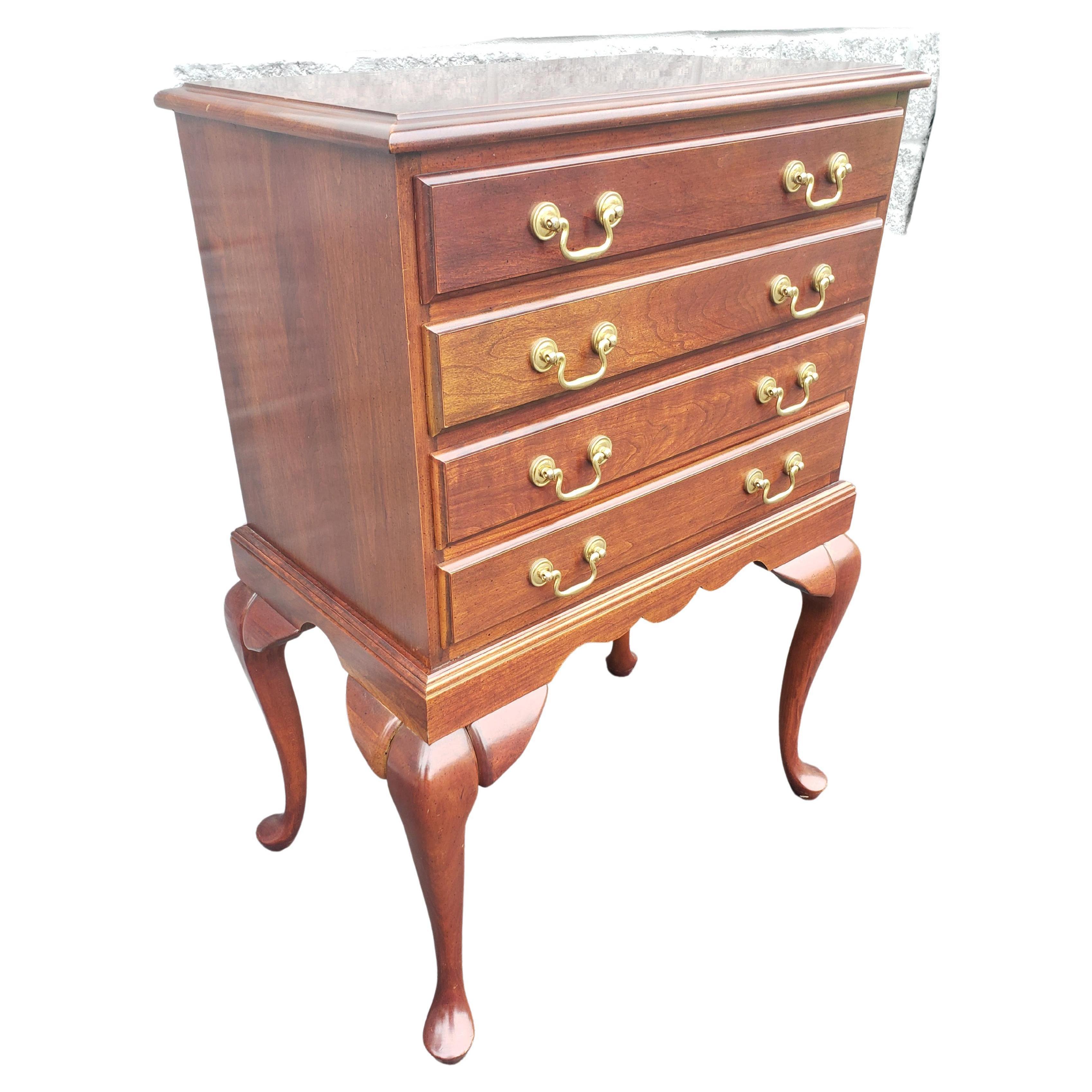 Vintage Chippendale Mahogany wood 4 drawer silver chest. Item features beautiful wood grain, 4 dovetailed drawers, solid brass hardware, quality American craftsmanship. All 4 Drawers equipped with dividers and protective silver clothe lining.
