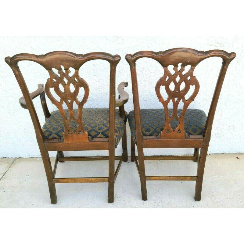 Vintage Chippendale Mahogany Dining Chairs Carved Tassels & Drapery, Set 6 In Good Condition For Sale In Lake Worth, FL