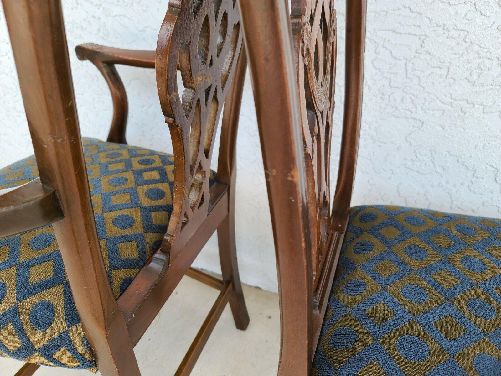 Chaises de salle à manger Chippendale vintage en acajou sculptées avec glands et draperies, ensemble 6 en vente 1