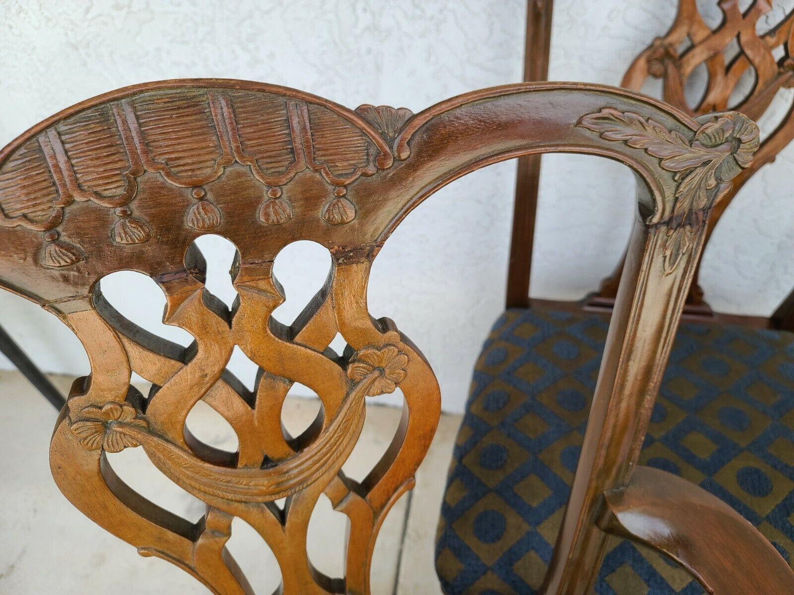 Chaises de salle à manger Chippendale vintage en acajou sculptées avec glands et draperies, ensemble 6 en vente 2