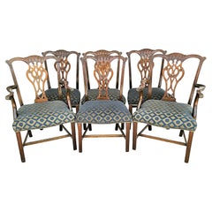 Vintage Chippendale Mahogany Dining Chairs Carved Tassels & Drapery, Set 6