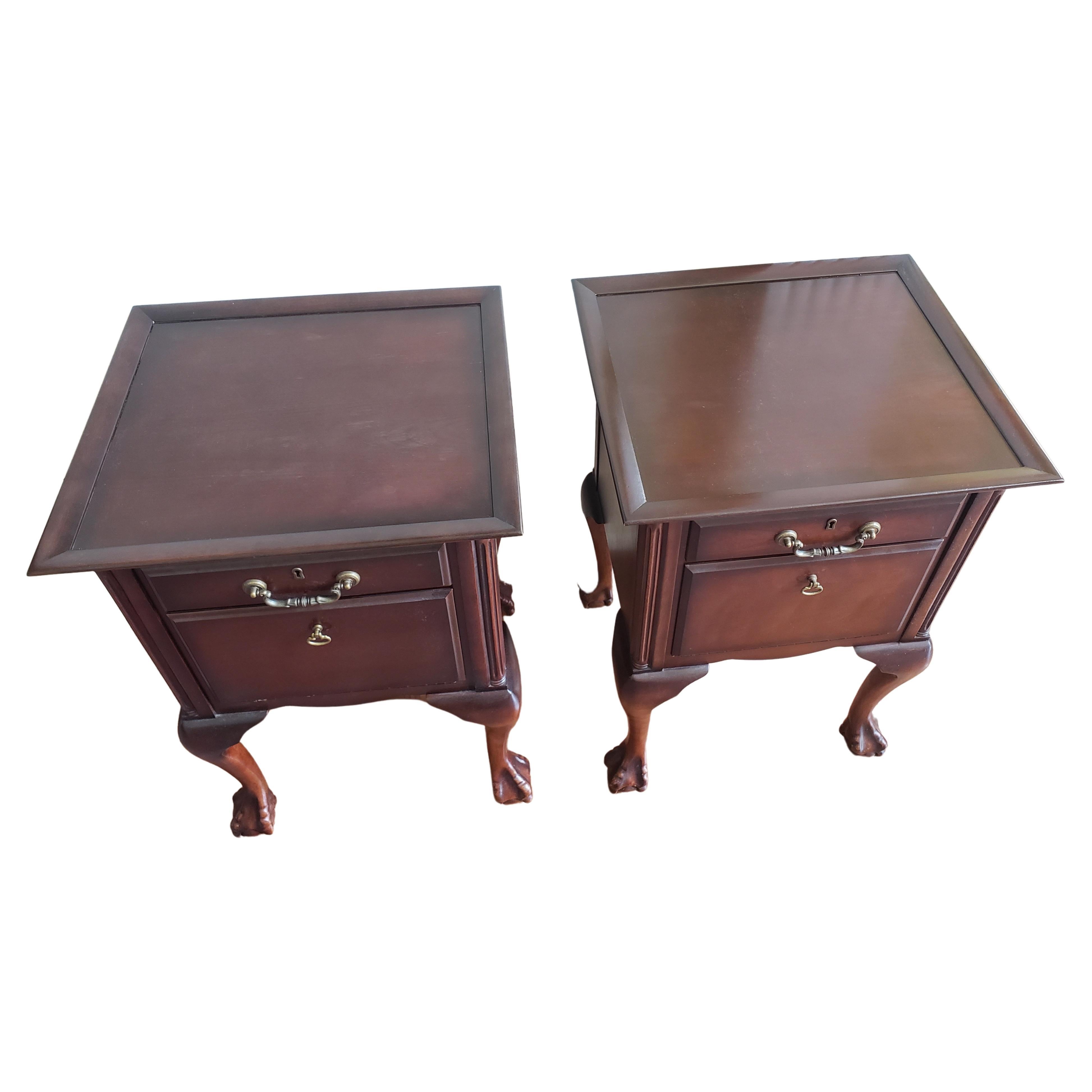 Woodwork Vintage Chippendale Mahogany Side Tables Nightstands, a Pair