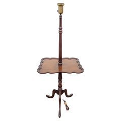 Vintage Chippendale Mahogany Torchiere Floor Lamp Table, Circa 1940s