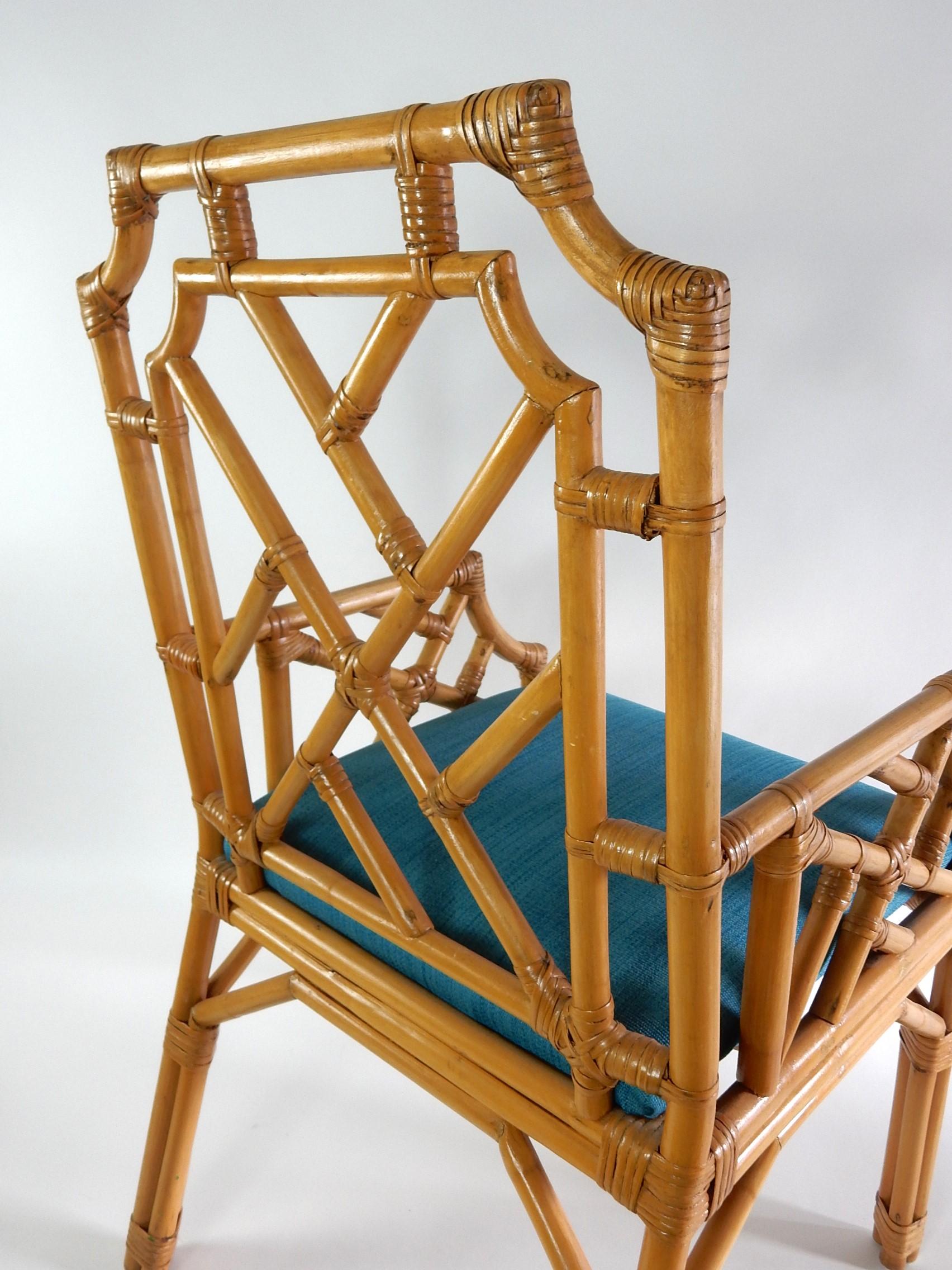 Vintage Chippendale Pagoda Cane Rattan Arm Chairs, set of 6 2