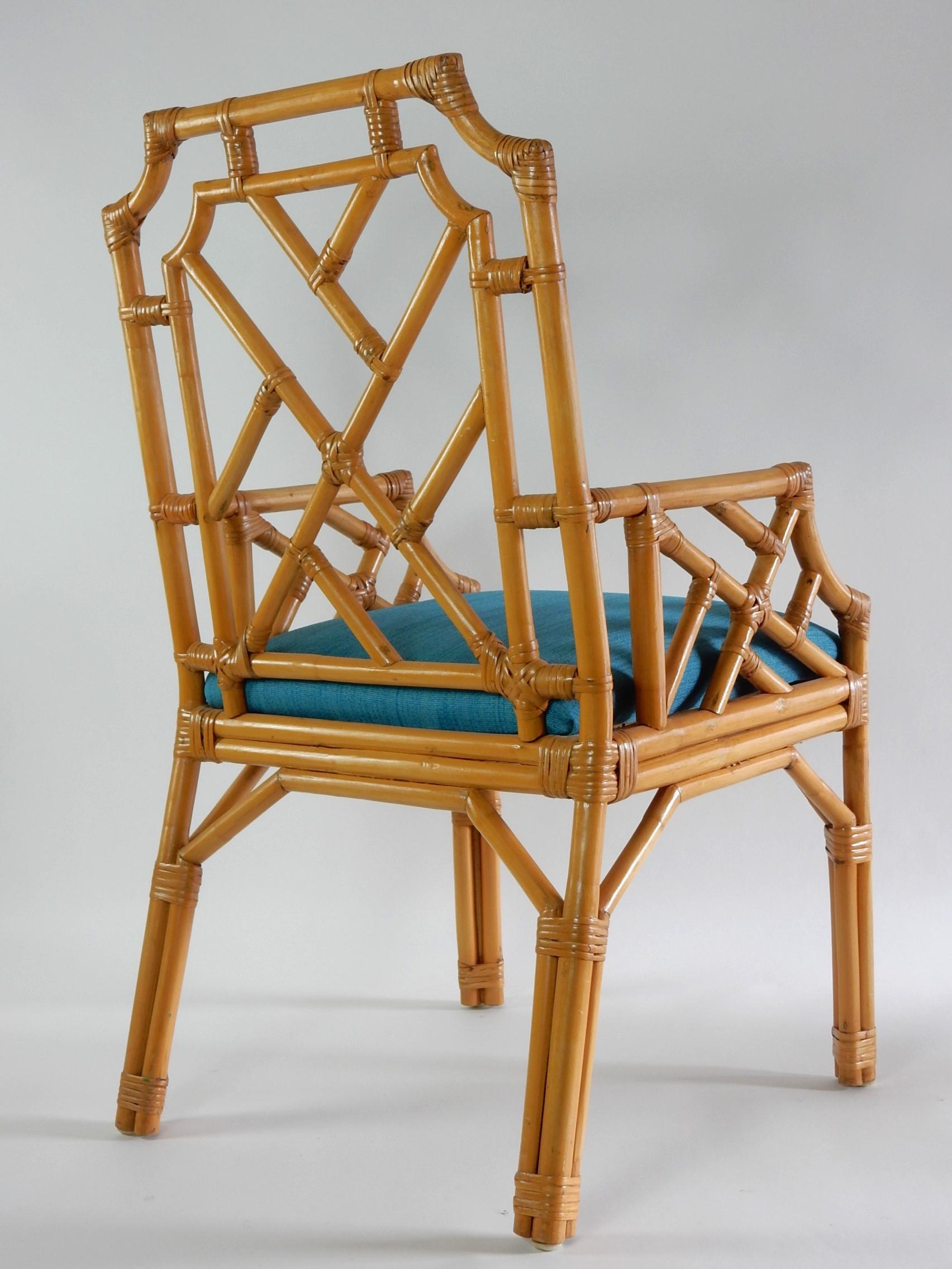Vintage Chippendale Pagoda Cane Rattan Arm Chairs, set of 6 In Good Condition In Las Vegas, NV