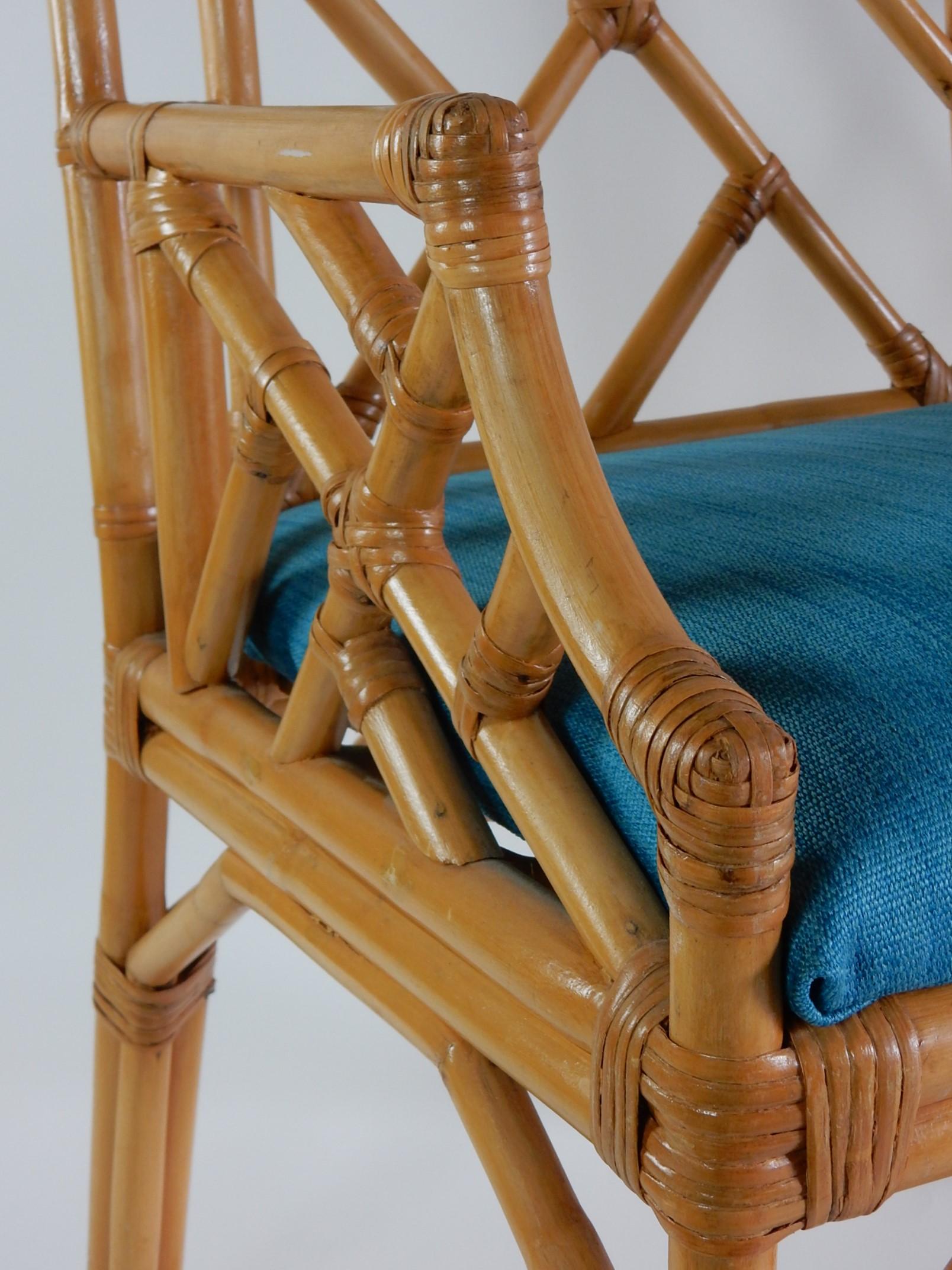 Vintage Chippendale Pagoda Cane Rattan Arm Chairs, set of 6 1