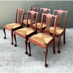 Vintage Chippendale Rush Seat Dining Chairs - Set of 6