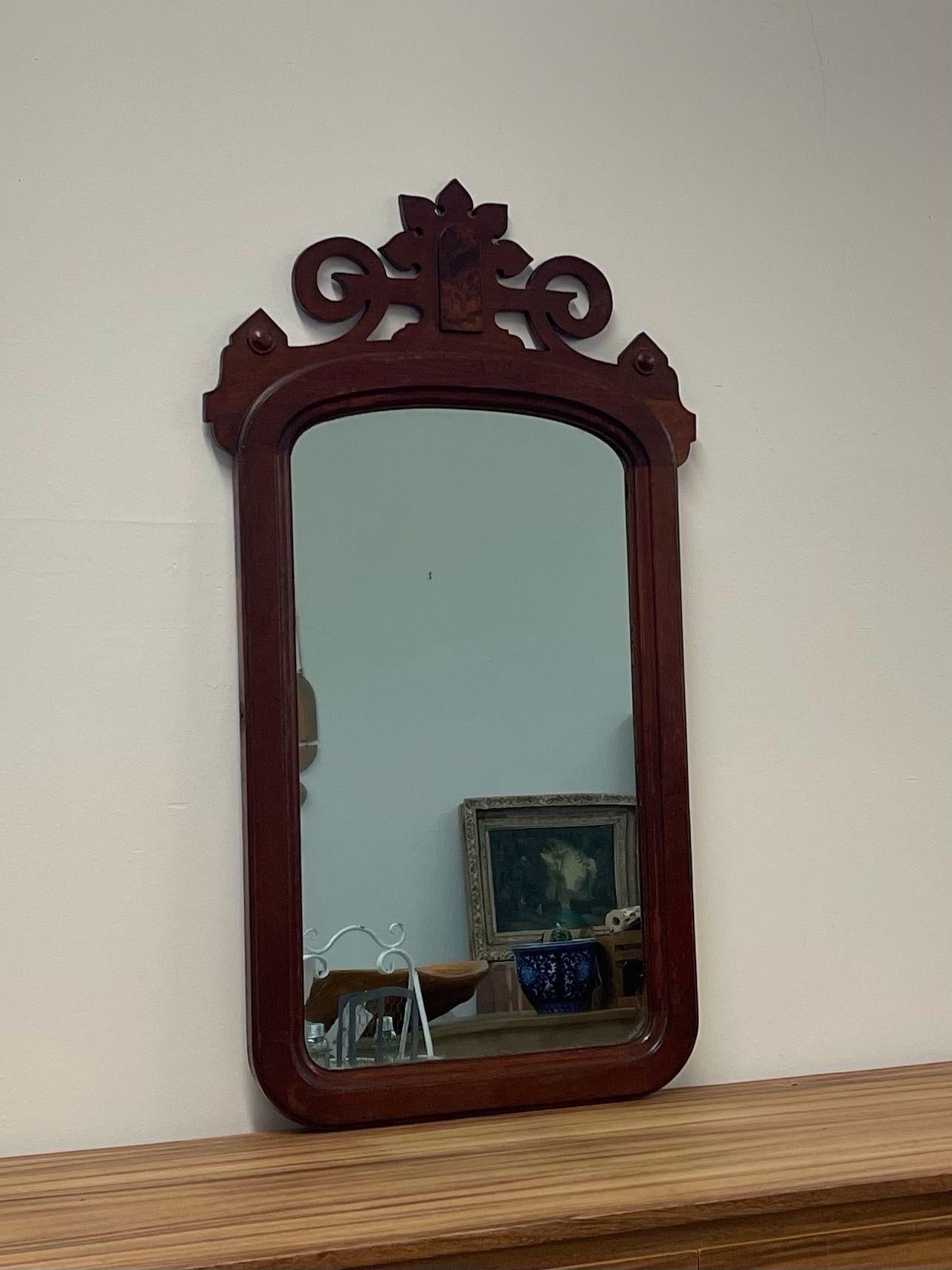 Mid-Century Modern Vintage Chippendale Style Beveled Blue Toned Wall Mirror For Sale