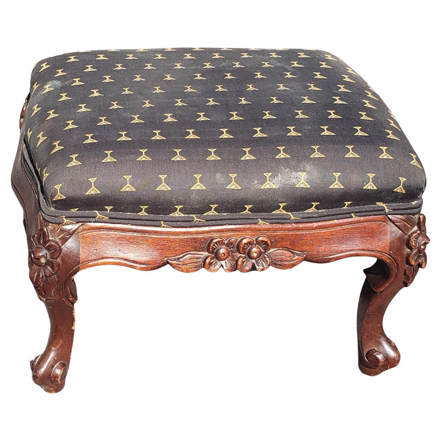 Other Vintage Chippendale Style Carved Mahogany Foot Stool, Circa 1930s For Sale