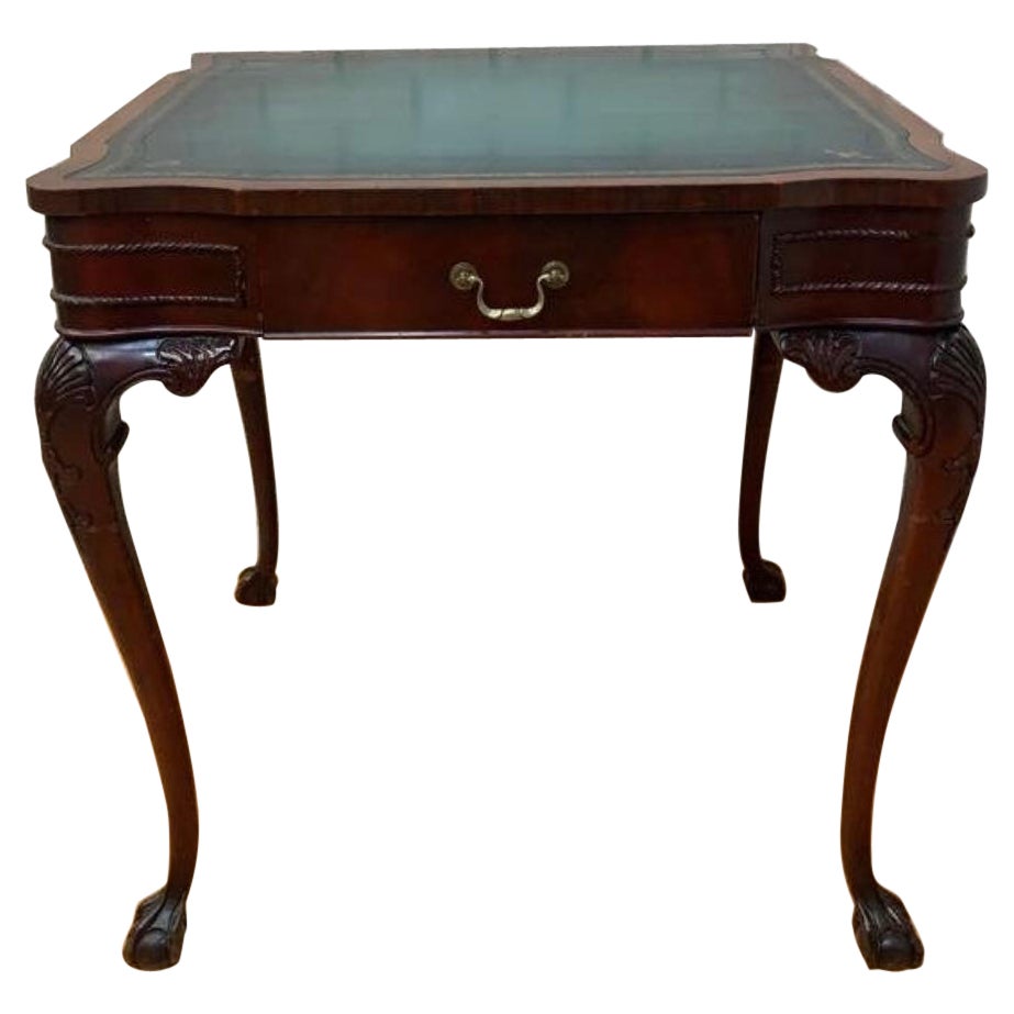 Vintage Chippendale Stil geschnitzt Mahagoni einzelne Schublade Leder oben Spieltisch