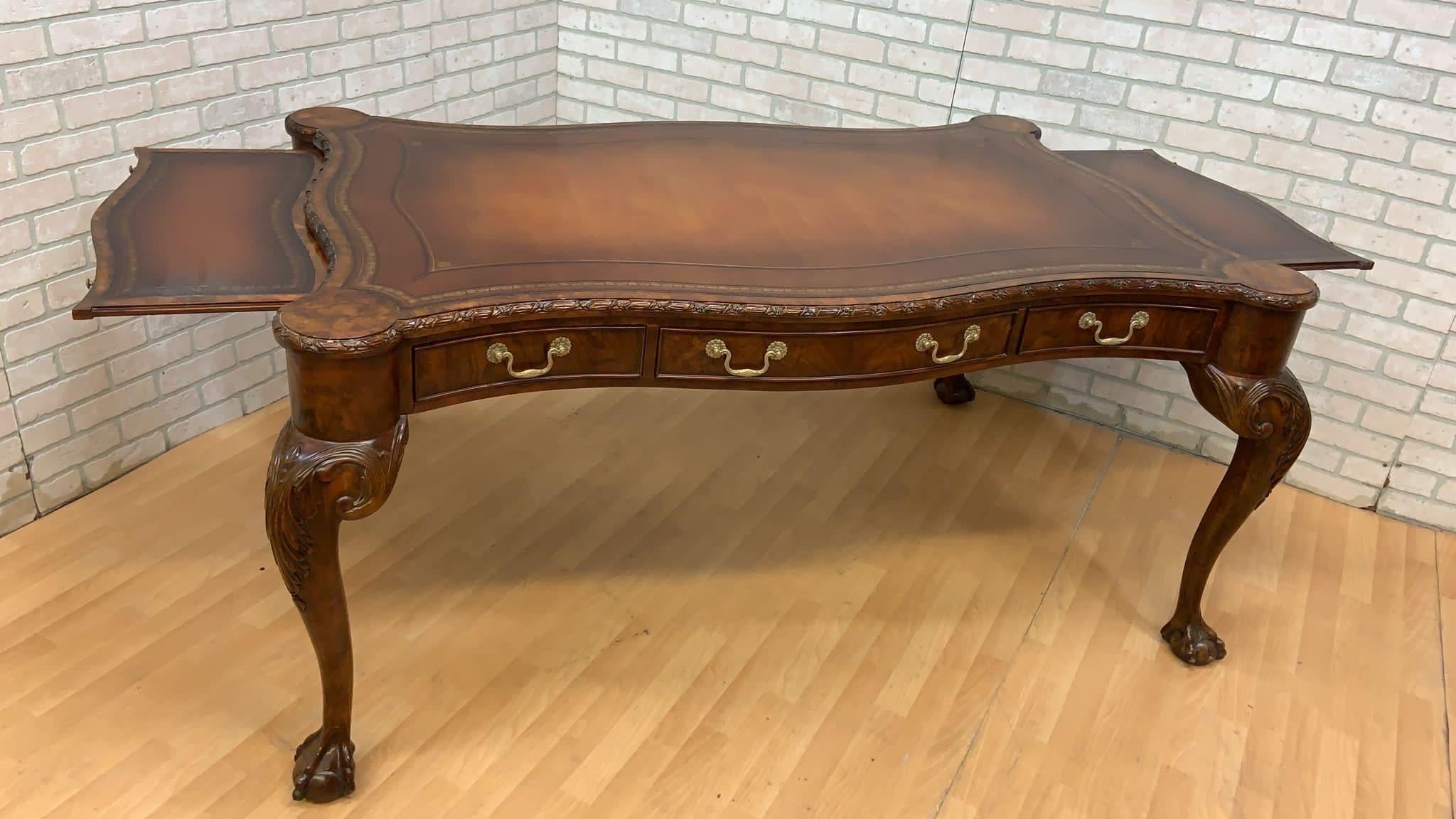 American Vintage Chippendale Style Carved Walnut Executive Writing Desk by Maitland Smith For Sale