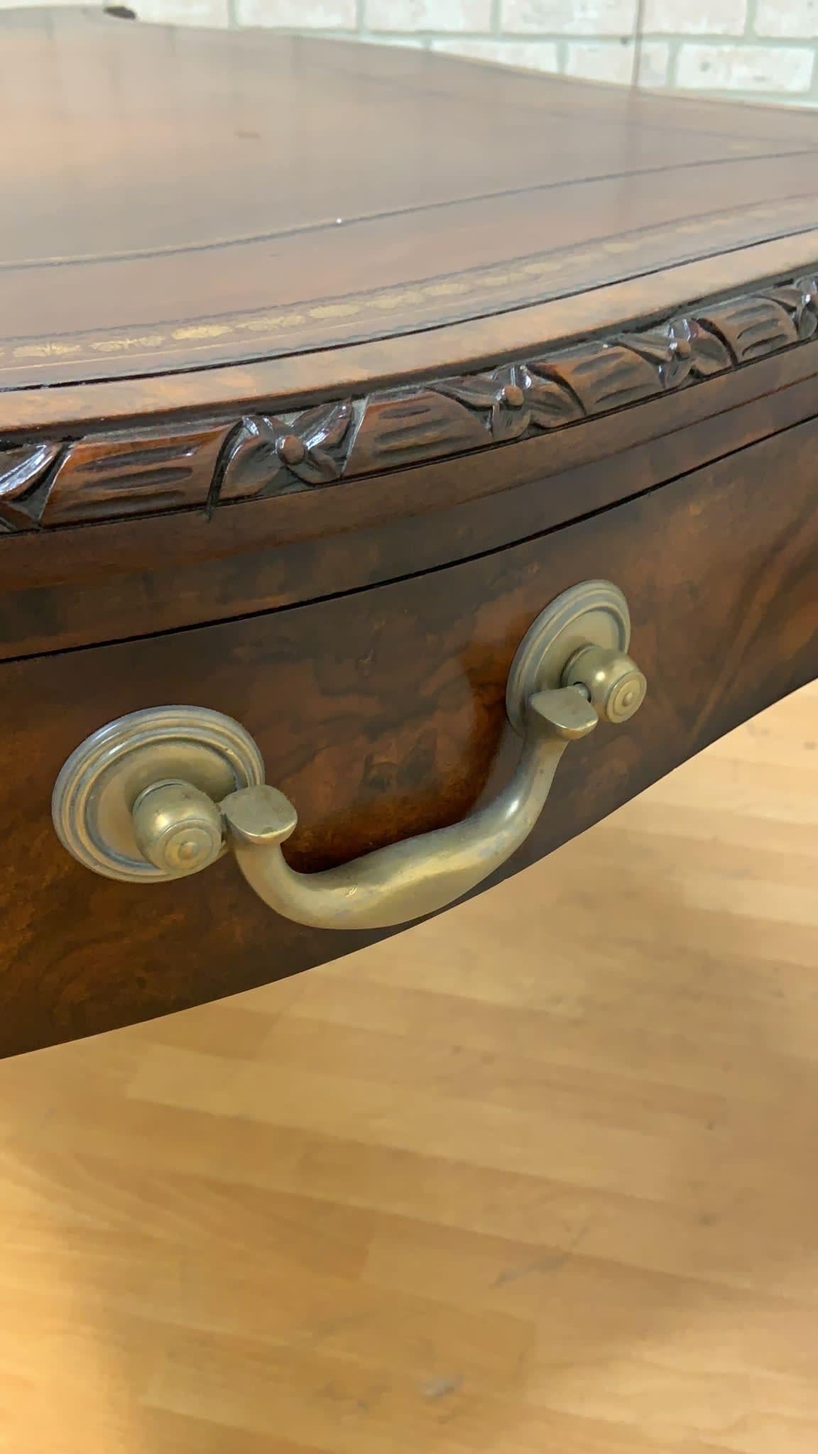 Vintage Chippendale Style Carved Walnut Executive Writing Desk by Maitland Smith For Sale 2