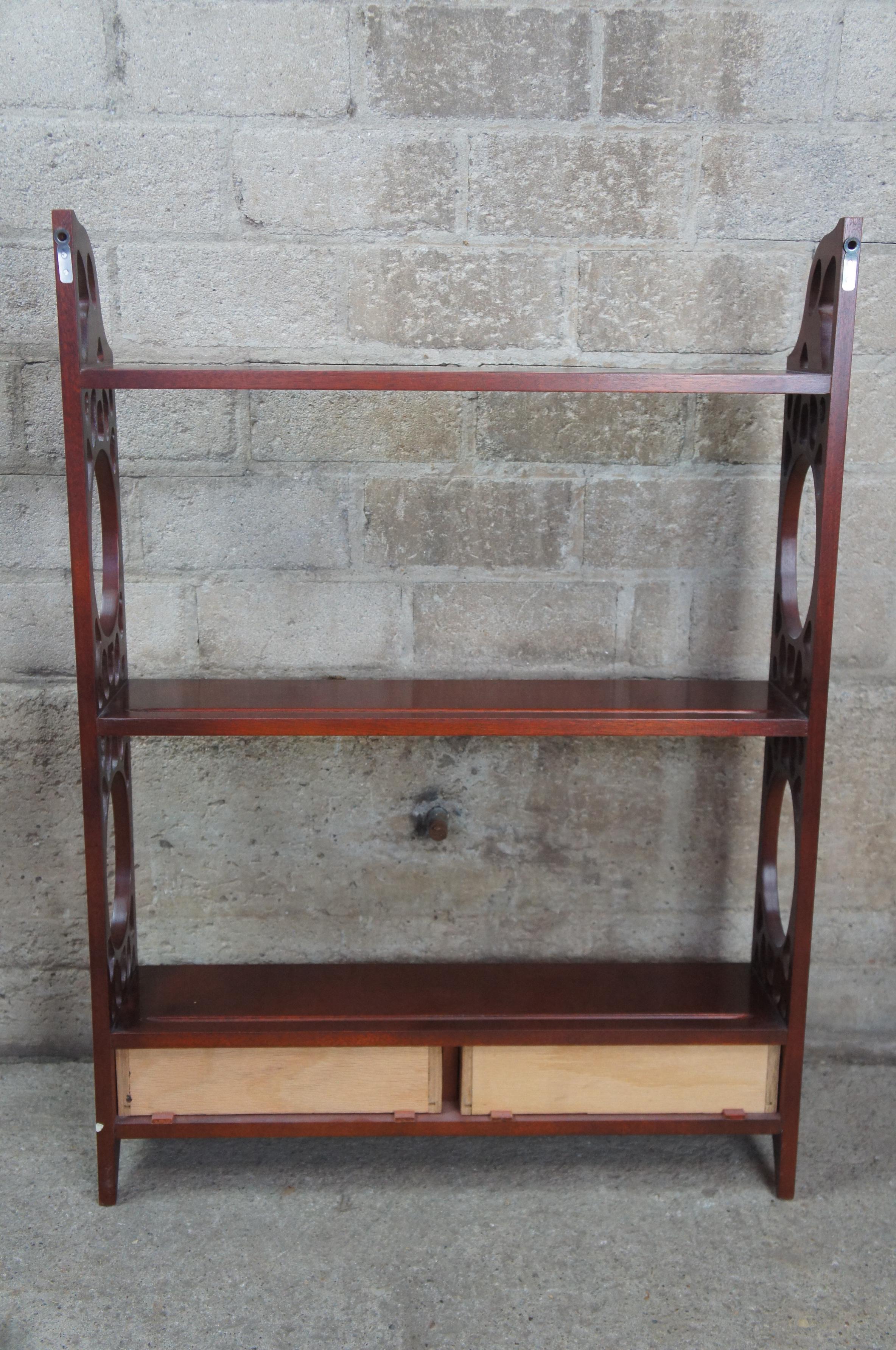 Vintage Chippendale Style Cherry Wall Shelf Plate Rack Hanging Display 5