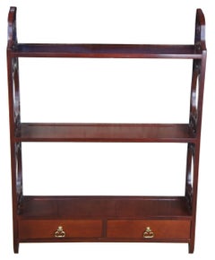 Vintage Chippendale Style Cherry Wall Shelf Plate Rack Hanging Display