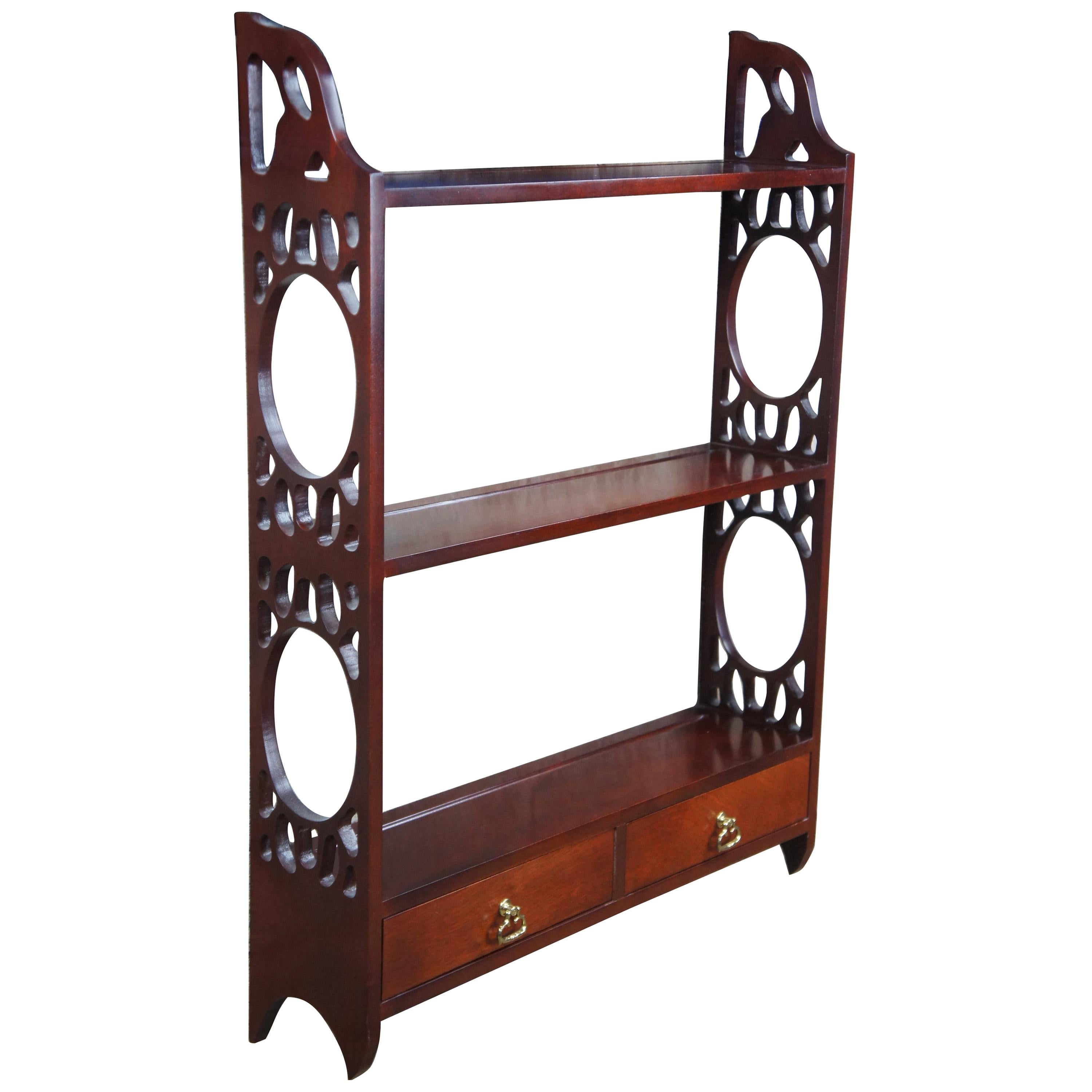 Vintage Chippendale Style Cherry Wall Shelf Plate Rack Hanging Display