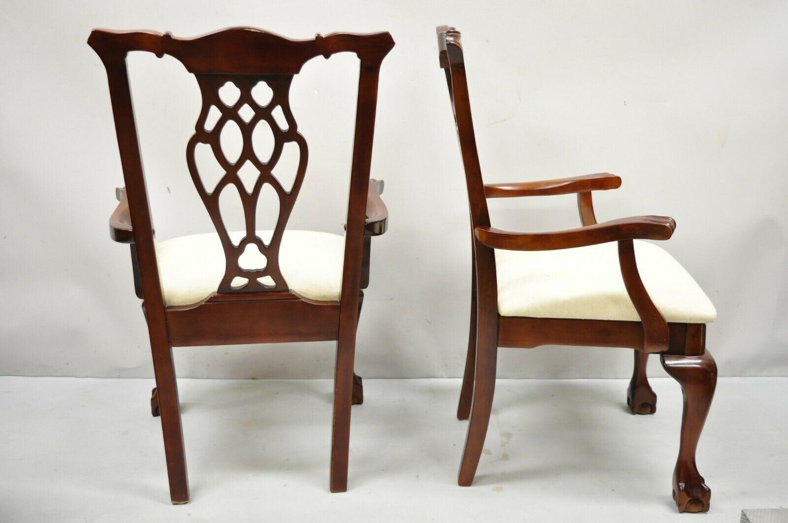 Vintage Chippendale Style Cherry Wood Dining Arm Chair by Master Design, a Pair 5