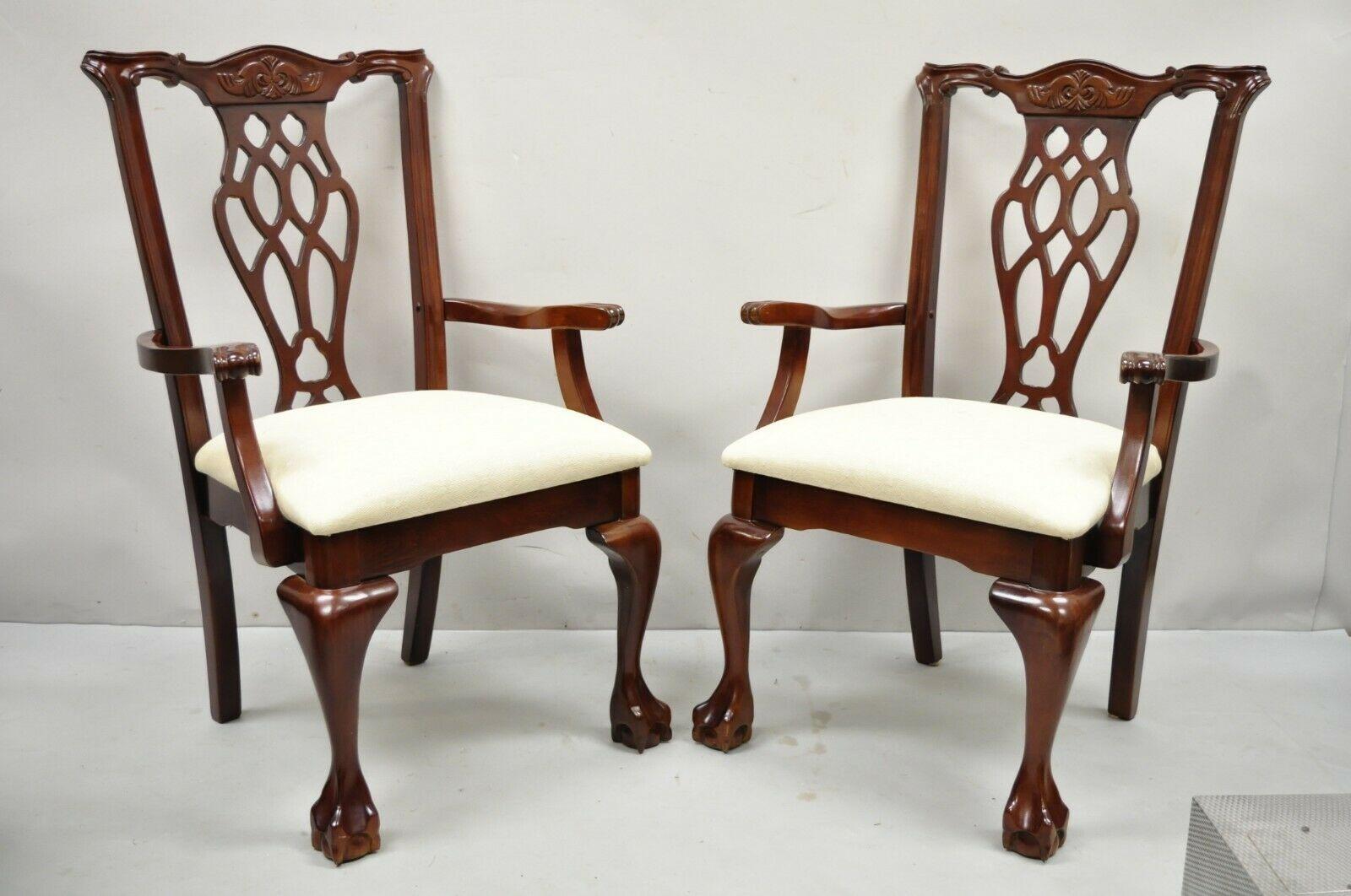 Vintage Chippendale Style Cherry Wood Dining Arm Chair by Master Design, a Pair 7