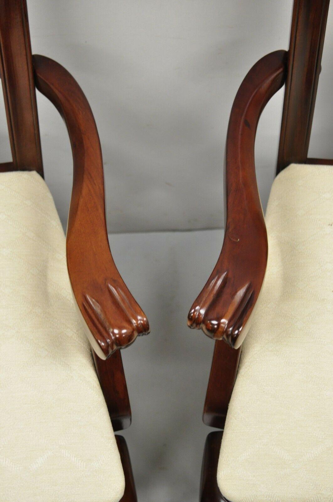 Late 20th Century Vintage Chippendale Style Cherry Wood Dining Arm Chair by Master Design, a Pair