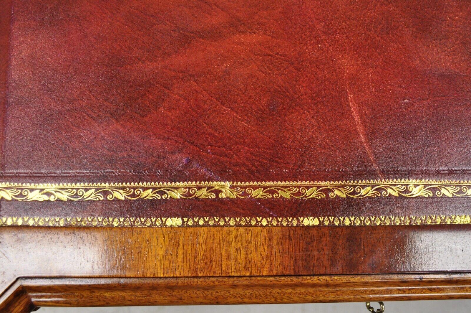 20th Century Vintage Chippendale Style Double Sided Leather Top Executive Partners Desk