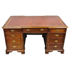 Retro Chippendale Style Double Sided Leather Top Executive Partners Desk