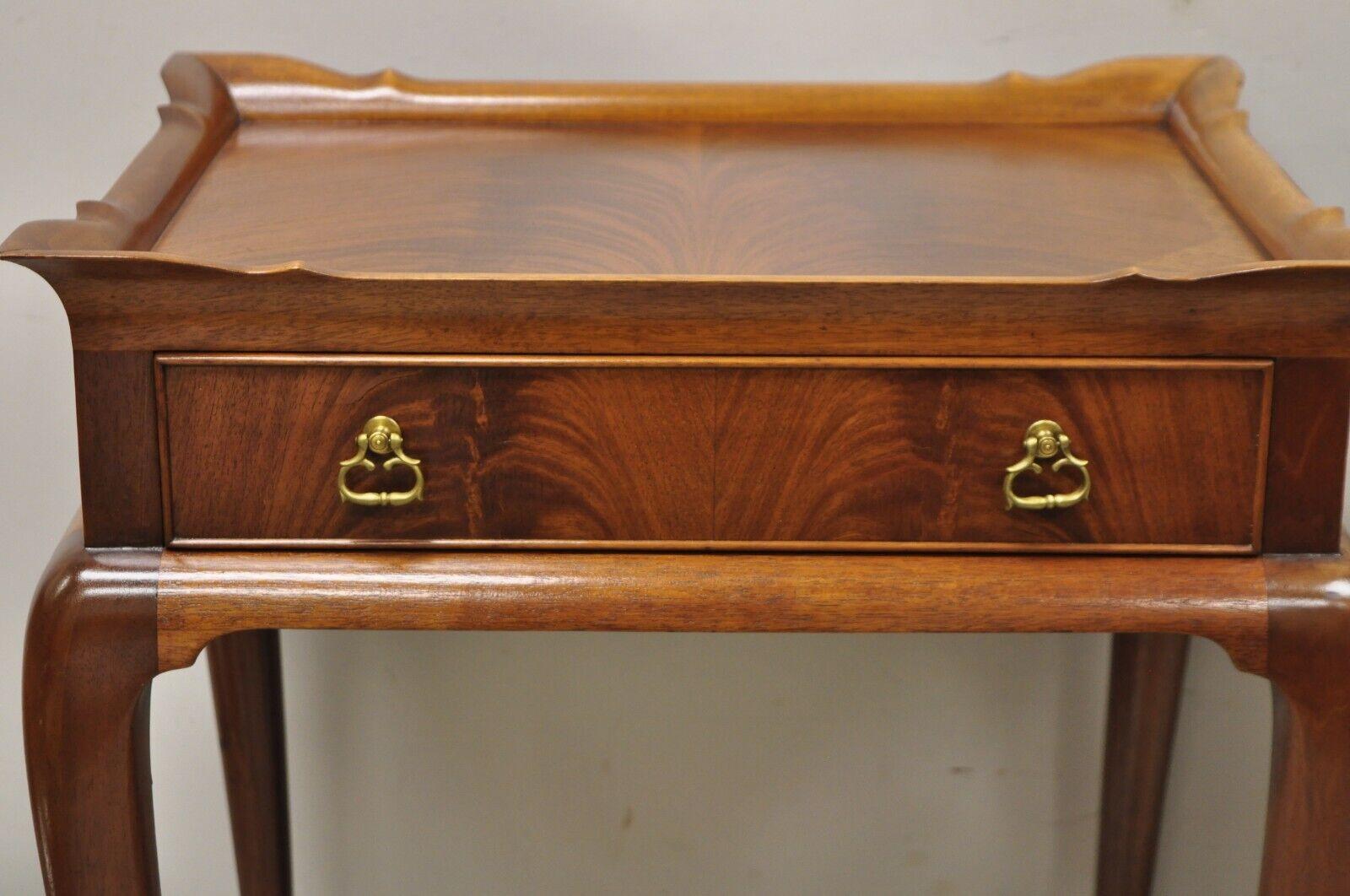 Vintage Chippendale Style Flame Mahogany One Drawer Nightstands - a Pair 2