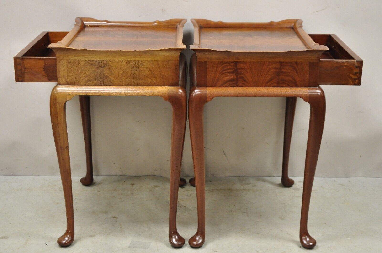 Vintage Chippendale Style Flame Mahogany One Drawer Nightstands - a Pair 4